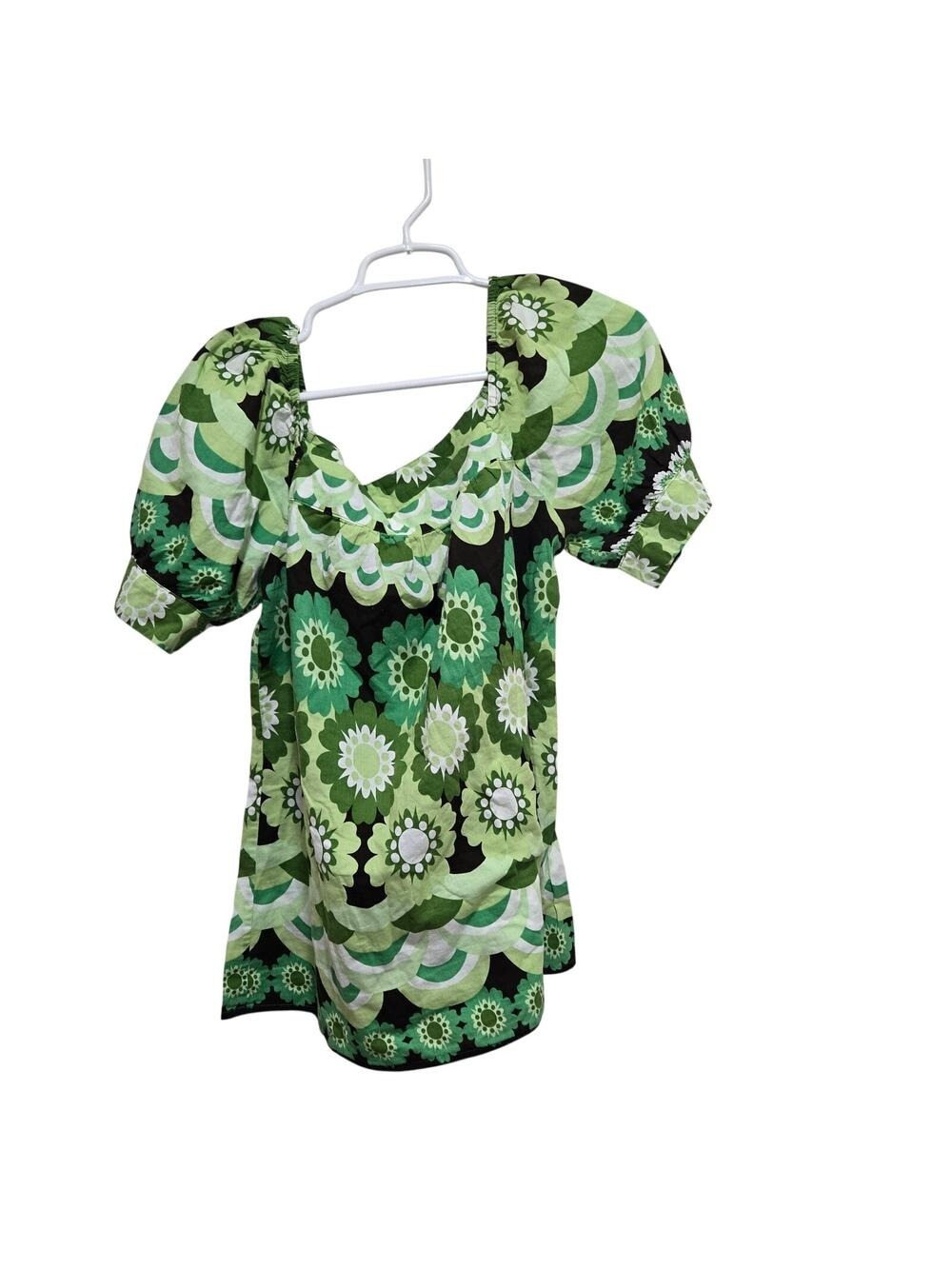Sunny Leigh Green Floral Puff Sleeve Tunic Top Large